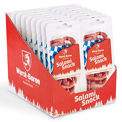 WURSTBARON® - Salami Mini Brezn - original Wurst Snack Brezeln aus Bayern - Karton mit 16 Packungen je 50 g von Pikanten