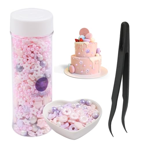 130g Essbare Perlen für Torten,Gemischte Packungsgröße Essbare Perlen,Torten Perlen Essbar Weiss,Essbare Deko für Torten mit Pinzette,für Geburtstagskuchen,Kekse,Doughnuts (Traumhafter Strand) von Roinaid