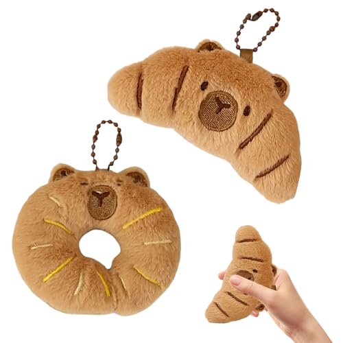 2 Stück Croissant Kuscheltier Krapfen Croissant Schlüsselanhänger Hautfreundlich und Bequem,Wird für Schlüsselanhänger,Taschen und Heimdekoration Verwendet (Braun) von Roinaid