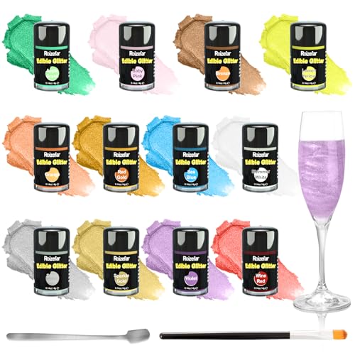 Essbares Glitzer Set, Roizefar 12 Farben geschmacklos essbare Glitzerpulver, Glitzer Essbar für Torte/Glitzer Essbar Getränke für Ostern, Weihnachten, Oktoberfest Party, Champagner, Cocktails. 4g/Dose von Roizefar