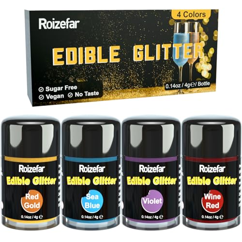 Essbares Glitzer Set, Roizefar 4 Farben geschmacklos essbare Glitzerpulver, Glitzer Essbar für Torte/Glitzer Essbar Getränke für Ostern, Weihnachten, Oktoberfest Party, Champagner, Cocktails. 4g/Dose Essbares Glitzer Set, Roizefar 4 Farben geschmacklos essbare Glitzerpulver, Glitzer Essbar für Torte/Glitzer Essbar Getränke für Ostern, Weihnachten, Oktoberfest Party, Champagner, Cocktails. 4g/Dose von Roizefar