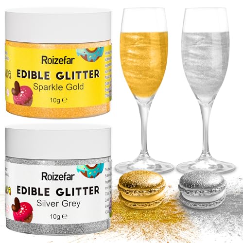 Roizefar Essbarer Glitzer – 2 Farben x 10 g, Lebensmittelfarbe für Getränke, Lebensmittel-Glitzer für Cocktails, Kuchen, Sahne, Muffins, Pralinen Roizefar Essbarer Glitzer – 2 Farben x 10 g, Lebensmittelfarbe für Getränke, Lebensmittel-Glitzer für Cocktails, Kuchen, Sahne, Muffins, Pralinen von Roizefar