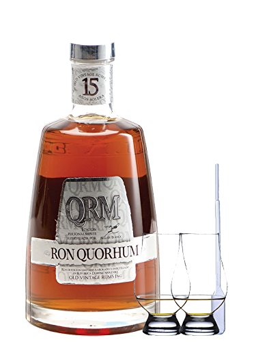 Ron Quorhum QRM 15 Jahre Dominikanische Republik 0,7 Liter + 2 Glencairn Gläser + Einwegpipette 1 Stück von Ron Quorhum