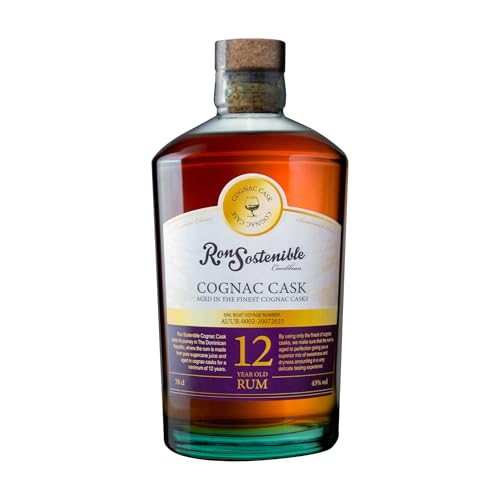 Ron Sostenible 12YO Cognac Cask | Bewusster Premium Rum | Perfekt für Old Fashioned, Daiquiri, Sipping | 11 Jahre Bourbon + 1 Jahr Cognac Aged | 700ML - 43% ABV Ron Sostenible 12YO Cognac Cask | Bewusster Premium Rum | Perfekt für Old Fashioned, Daiquiri, Sipping | 11 Jahre Bourbon + 1 Jahr Cognac Aged | 700ML - 43% ABV von Ron Sostenible