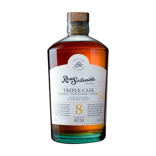 Ron Sostenible Triple Cask Rum | Bewusst hergestellt | Noten von Feigen, Datteln, Rosinen, Karamell, Vanille, Orangenschale, würziger Eiche | 8 Jahre + 5 Monate gereift | 700 ml – 43% ABV Ron Sostenible Triple Cask Rum | Bewusst hergestellt | Noten von Feigen, Datteln, Rosinen, Karamell, Vanille, Orangenschale, würziger Eiche | 8 Jahre + 5 Monate gereift | 700 ml – 43% ABV von Ron Sostenible