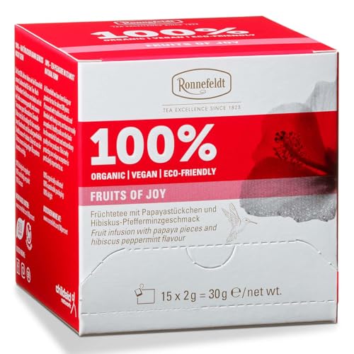 Ronnefeldt 100% Fruits of Joy - BIO Früchtetee m. Papayastückchen und Hibiskus-Pfefferminzgeschmack, 15 Teebeutel à 2 g, 30 g | Organic | Vegan | Eco-friendly von Ronnefeldt