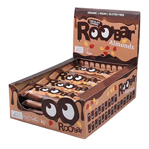 Roobar Mandel-Riegel mit Schokoladenüberzug – 100% Bio, Vegan, Fruchtriegel, milchfrei & glutenfrei, ohne raffinierten Zucker - 16 x 30g Riegel von ROOBAR