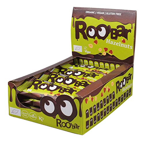 Roobar Haselnuss-Riegel mit Schokoladenüberzug – 100% Bio, Vegan, Fruchtriegel, milchfrei & glutenfrei, ohne raffinierten Zucker - 16 x 30g Riegel von ROOBAR