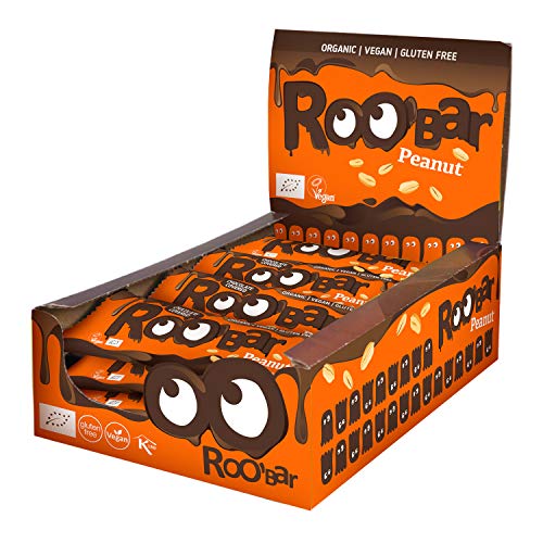 Roobar Erdnuss-Riegel mit Schokoladenüberzug – 100% Bio, Vegan, Fruchtriegel, milchfrei & glutenfrei, ohne raffinierten Zucker - 16 x 30g Riegel von ROOBAR