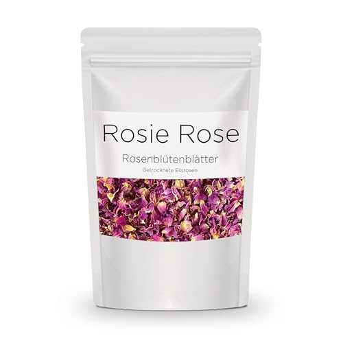 Rosie Rose essbare Damaszener Rosenblätter, 25g Getrocknete Blumen für Hochzeitstorten, Backen & Kochen, natürliche geschmacksintensive Rosenblüten als essbare Deko für Kuchen und Speisen von Rosie Rose