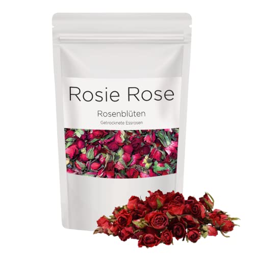 Essbare Rosenblüten (Rot) I 50g I getrocknete Rosenblüten Deko für Hochzeiten, Tortendeko, dekorieren, backen & Kochen I 100% natürlich (Red Cherry) von Rosie Rose