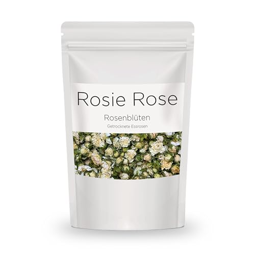 Essbare Rosenblüten (Weiß) I 50g I getrocknete Rosenblüten Deko für Hochzeiten, Tortendeko, dekorieren, backen & Kochen I 100% natürlich (Vintage White) von Rosie Rose