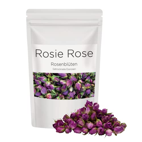 Rosie Rose essbare Damaszener Rosenblüten, 50g Getrocknete Blüten für Hochzeitstorten, Backen & Kochen, natürliche Geschmacksintensive Rosenblüten als essbare Deko für Kuchen und Speisen von Rosie Rose