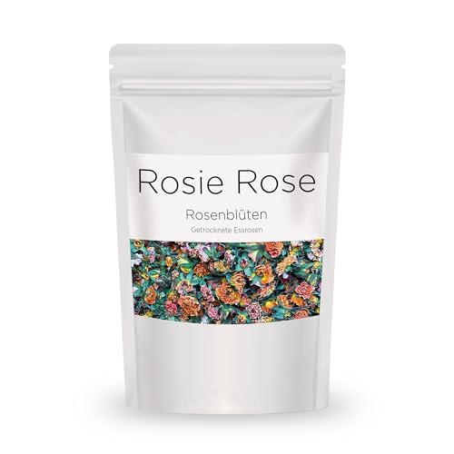 Essbare Rosenblüten (Orange) I 50g I getrocknete Rosenblüten Deko für Hochzeiten, Tortendeko, dekorieren, backen & kochen I 100% natürlich (Orange Sunrise) von Rosie Rose