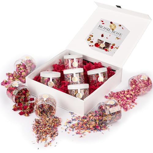 Rosie Rose essbare Blüten Geschenkbox - Getrocknete Blumen für Seife, Torten Deko Blumen, Kochen 6 Tee - 5er Set: 2x Rosenblätter, 1x Rosenblüten getrocknet & 2x Konrblumenblüten Rosie Rose essbare Blüten Geschenkbox - Getrocknete Blumen für Seife, Torten Deko Blumen, Kochen 6 Tee - 5er Set: 2x Rosenblätter, 1x Rosenblüten getrocknet & 2x Konrblumenblüten von Rosie Rose