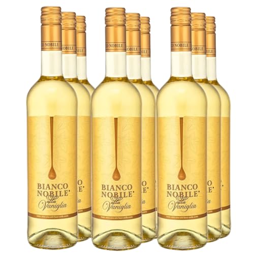 Bianco Nobile al Vaniglia | Weißwein mit Vanillegeschmack | 9er Pack | ideal für Desserts & besondere Anlässe | 750ml Flaschen von Rosso Nobile
