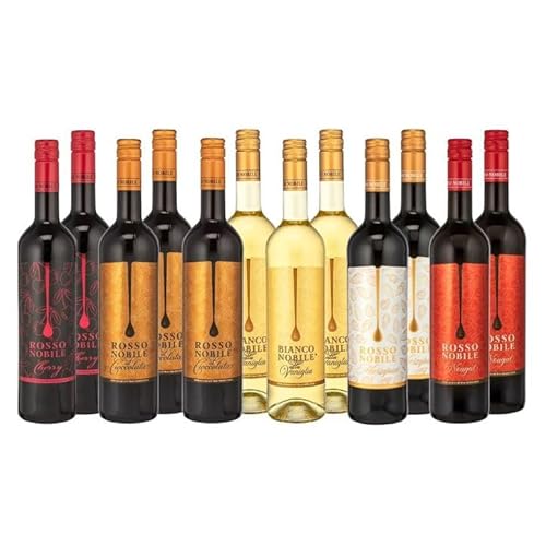 Weinpaket „Süße Versuchung“ | 12x Aromatisierte Weine | 3x Rosso Nobile Cioccolata, 3x Vaniglia, 2x Nougat, 2x Cherry & 2x Marzipan | Für Liebhaber süßer Aromen | 12x 750ml von Rosso Nobile