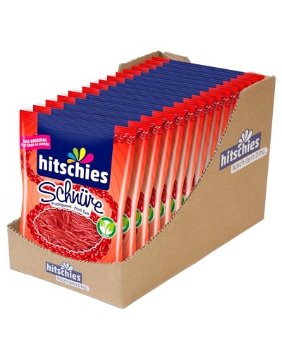 hitschies Schnüre Erdbeere - Fruchtig-leckere Fruchtgummi-Schnüre - Ideal zum Spielen und Naschen - Spaßig-süßes Kauvergnügen - Vegan - 15 x 125g von hitschie's