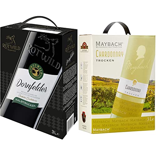 Rotwild Dornfelder halbtrocken (1 x 3,0l) & Maybach Chardonnay trocken (1 x 3 l) Bag-in-Box von Rotwild