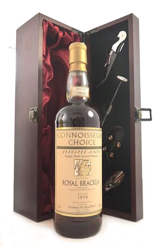 Royal Brackla 25 Year Old Single Highland Malt Whisky 1974 Connoisseurs Choice in einer mit Seide ausgestatetten Geschenkbox, da zu 4 Weinaccessoires, 1 x 750ml von Royal Brackla 25