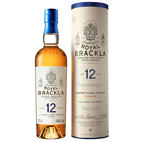 Royal Brackla 12 Jahre alter Highland Scotch Single Malt Whisky, 46% Vol., 700 ml, in edler Geschenkbox, in Oloroso-Sherryfässern veredelt, ideal als Whisky-Geschenkset, 70 cl von Royal Brackla