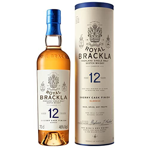 Royal Brackla 12 Jahre alter Highland Scotch Single Malt Whisky in edler Geschenkbox, in Oloroso-Sherryfässern veredelt, ideal als Whisky-Geschenkset, 46 Vol %, 70 cl/700 ml von Royal Brackla