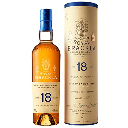 Royal Brackla 18 Jahre alter Highland Scotch Single Malt Whisky in edler Geschenkbox, in Palo Cortado-Sherryfässern veredelt, ideal als Whisky-Geschenkset, 46% Vol., 70 cl/700 ml von Royal Brackla