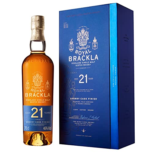Royal Brackla 21 Jahre alter Highland Scotch Single Malt Whisky in edler Geschenkbox, in Pedro Ximénez , Oloroso und Palo Cortado Sherryfässern veredelt, Whisky-Geschenkset, 46 Vol %, 70 cl/700 ml von Royal Brackla