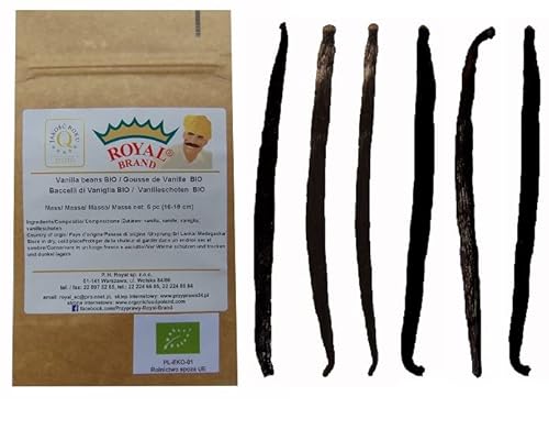 Royal Brand 6 Bio Vanilleschoten Bourbon, Premium, Zertifiziert, Extra Qualität, 13-18 cm von Royal Brand