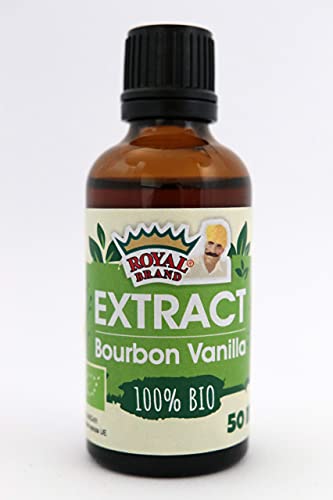 Extrakt Vanille Bourbon 50 ml, 100 % organic, BIO, EU Bio-Kontrollstelle, Perfekt für Erdbeeren mit Schlagsahne, vanilla extract for baking von Royal Brand