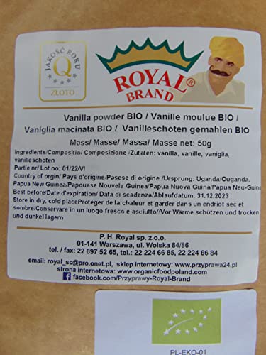 Vanilleschotenpulver BIO / Gemahlene Bio-Vanille / 50 g / Ohne Pestizide und Pflanzenschutzmittel / Bio-Vanillepulver von Royal Brand