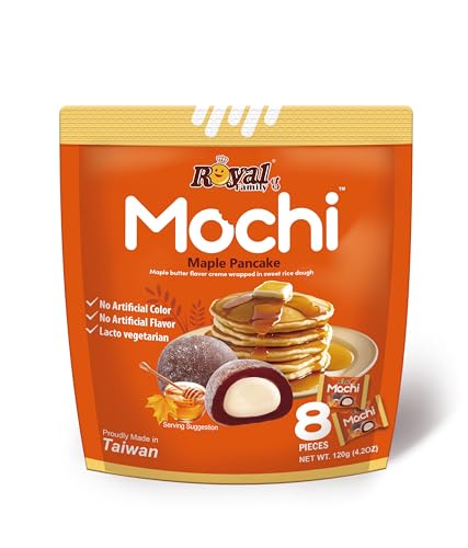 ROYAL FAMILY Mochi - Maple Pancake, gefüllte Klebreiskuchen nach japanischer Art, Süßer Snack Nachtisch, Asiatische Süßigkeiten (1x120g, 8 Mochis pro Packung) von Royal Family