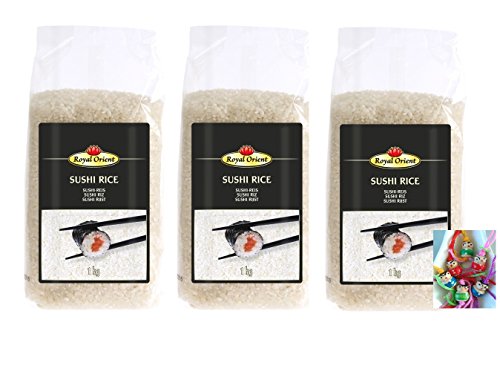 3er PACK - Sushi Reis [3x 1kg] - ROYAL ORIENT - Sushi Rice - Sushireis + ein kleines Glückspüppchen - Holzpüppchen von Royal Orient