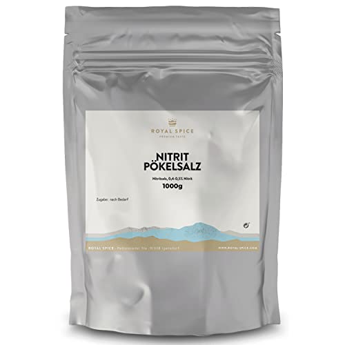 Royal Spice Nitritpökelsalz 1kg - Reines & Feines Pökelsalz zur Herstellung von Fleisch- und Wurstwaren im wiederverschließbaren Zip-Beutel - NPS Salz 0,4%-0,5% Natriumnitrit von ROYAL SPICE