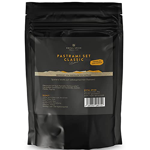 Royal Spice Pastrami Set - Classic NY Style 400g für ~ 4kg Fleisch - 3er Pastrami Gewürzmischung Set für perfekte, selbstgemachte Pastrami Sandwiches! - Pastrami Gewürz Set aus 1 Spritzlake, 2 Rub von ROYAL SPICE