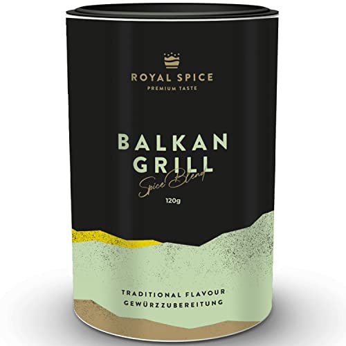 Royal Spice Balkan Grill 120g - Ideal für alle Balkan Spezialitäten - Traditioneller Geschmack mit ausgeprägter Knoblauch Paprika Kräuternote! Vielseitig einsetzbar für Cevapcici, Köfte, Kebab uvm! von ROYAL SPICE