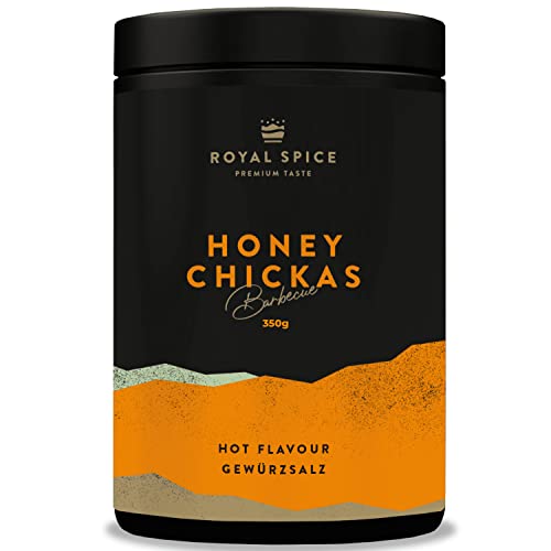 Royal Spice Honey Chickas 350g - Die wohl verruchteste BBQ Gewürzmischung für süß scharfe Chicken Wings, Lollipops & Drumsticks - BBQ Rub Geflügel, Schwein & Co - Kantig scharf mit feurigen Chilis von ROYAL SPICE bbq rubs & spices