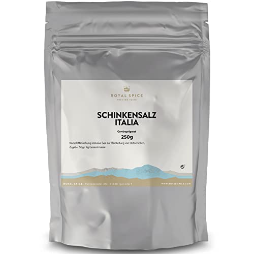 Royal Spice Schinkensalz für Schinken Italia Art - 250g für 5 Kg Fleisch - 250g, 500g, 1kg Fertige Gewürzmischung mit Pökelsalz zum Schinken machen - Einfache Anwendung, Ausgezeichneter Geschmack von ROYAL SPICE