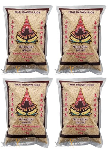 [ 4x 1kg ] ROYAL THAI Brauner Reis AAA NATURREIS Thai Brown Rice + ein kleines Glückspüppchen - Holzpüppchen von Royal Thai