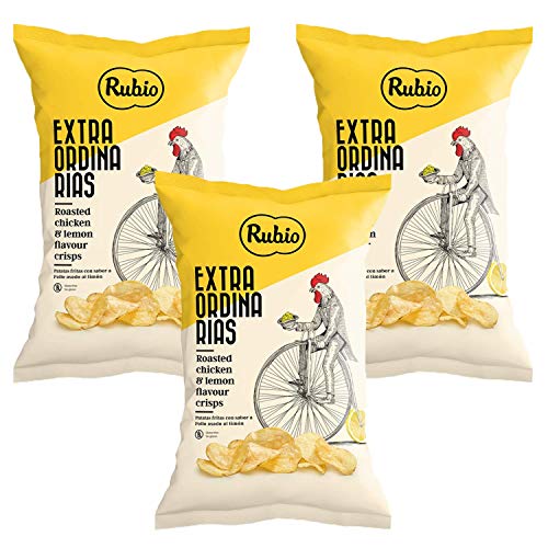 3x Rubio Chips Grillhähnchen Zitrone, Glutenfrei, Vegan, Großpackung, Spanische Kartoffelchips, Chipstüten, Snack, 110 g von Rubio