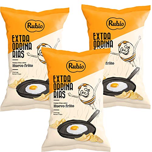 3x Rubio Chips, Spiegelei, Probierset, Großpackung, Spanische Kartoffelchips, Chipstüten, Snack, Vegan, Glutenfrei, 115 g von Rubio