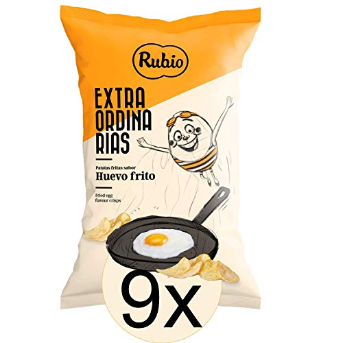 9x Rubio Chips, Spiegelei, Vegan, Glutenfrei, Großpackung, Spanische Kartoffelchips, Chipstüten, Snack, 115 g von Rubio