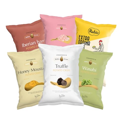 Rubio Chips, Mix Box, 6 verschiedene Sorten, Sparpaket, Großpackung, Spanische Kartoffelchips, Chipstüten, Snack, Glutenfrei von Rubio