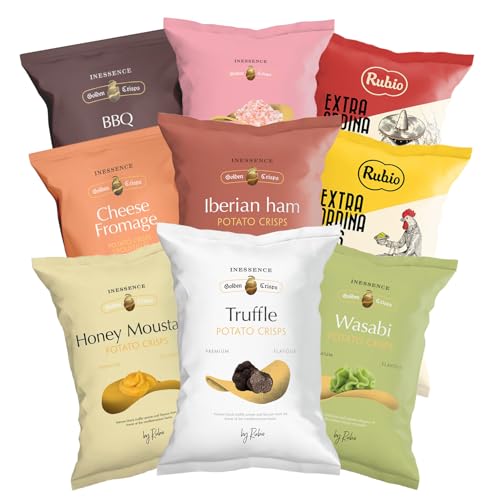 Rubio Chips, Mix Box, 9 verschiedene Sorten, Probierset, Großpackung, Spanische Kartoffelchips, Chipstüten, Snack, Glutenfrei Rubio Chips, Mix Box, 9 verschiedene Sorten, Probierset, Großpackung, Spanische Kartoffelchips, Chipstüten, Snack, Glutenfrei von Rubio