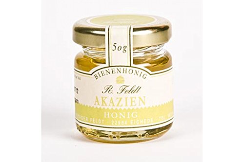 Akazien-Honig, Ungarn, hell goldfarben, flüssig, zart-lieblich, Portionsglas, 50g von Rüdiger Feldt Imkerei + Bienenprodukte