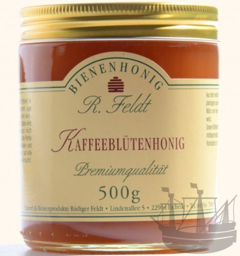 Kaffeeblüten Honig, mittelaromatisch, dunkel, ausgezeichnet durch feines Kaffeearoma, 500g von Rüdiger Feldt Imkerei