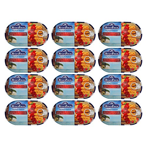 12er Pack RügenFisch Fischerfrühstück 12 x 200 g Fichbüchse Dosenfisch Makrelenfilet Fischdose von Rügen Fisch
