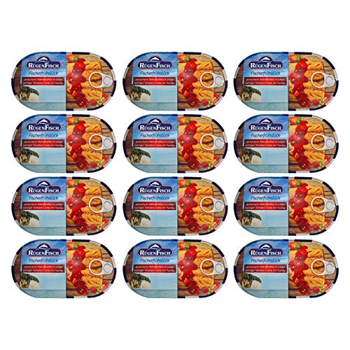 12er Pack RügenFisch Fischerfrühstück 12 x 200 g Fichbüchse Dosenfisch Makrelenfilet Fischdose von Rügen Fisch