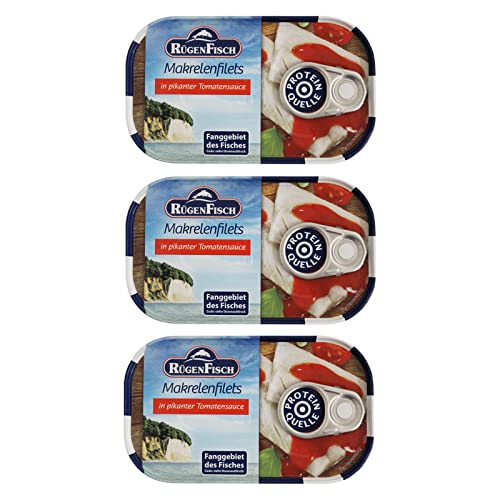 3er Pack Rügen Fisch Makrelenfilets in pikanter Tomatensauce (3 x 125 g) von Rügen Fisch