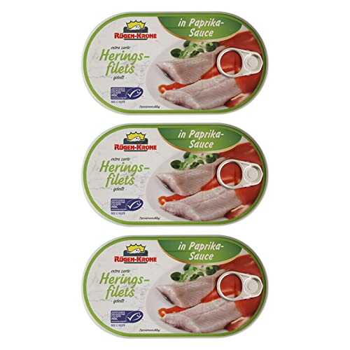 3er Pack Rügen-Krone Heringsfilets in Paprika-Sauce (3 x 200 g) von Rügen Fisch